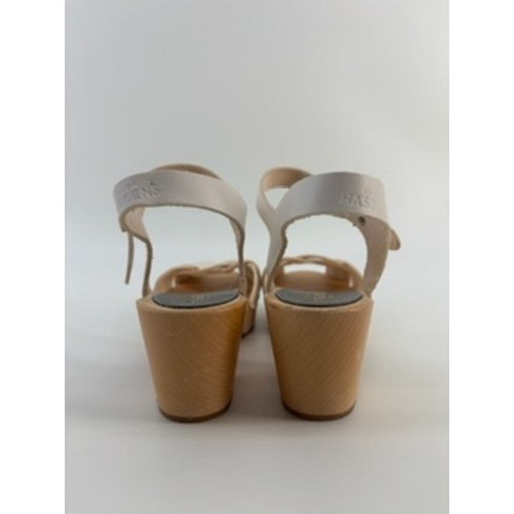 Swedish Hasbeens Braided Sky High White Leather Wood Clog Sandals Womens 39 - Picture 3 of 7